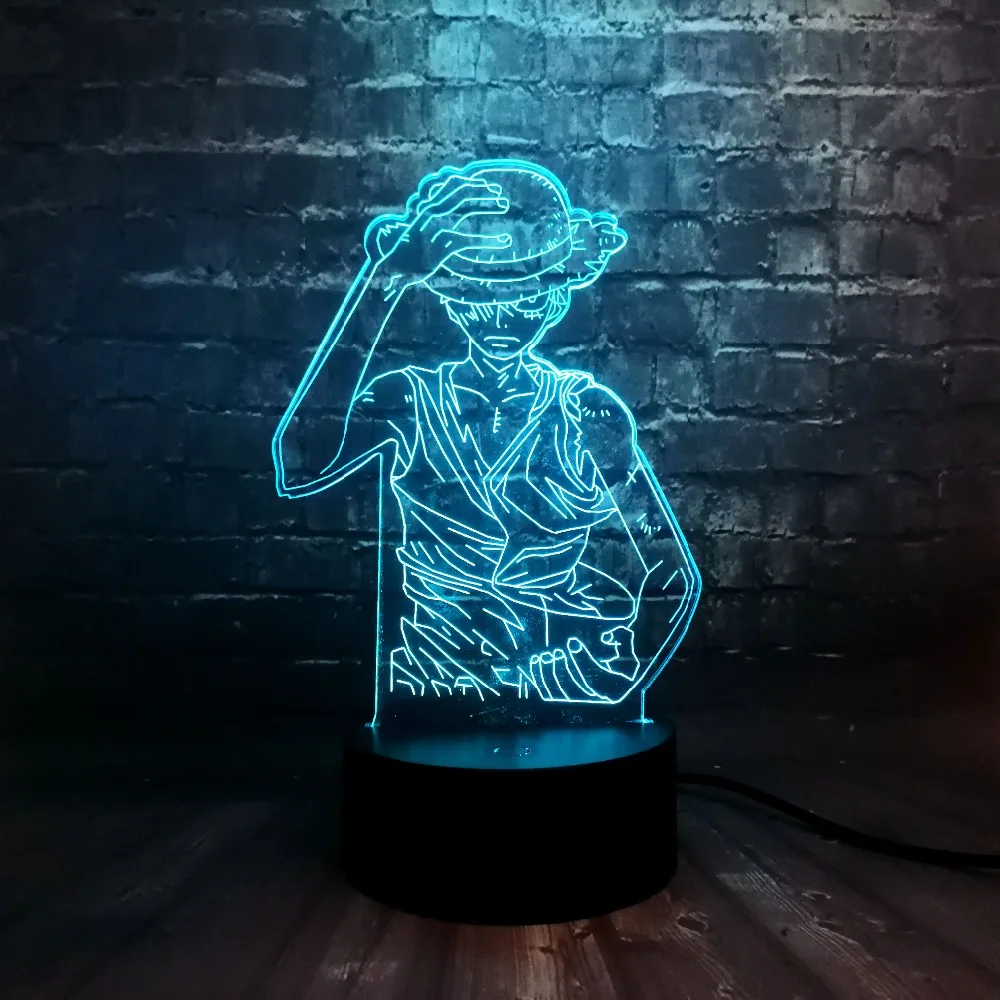 Японский аниме one piece Theme Lava Monkey D Luffy светодиодный акриловый 3D 7 цветов USB зарядка Домашний Настольный Декор ночной Светильник детский подарок