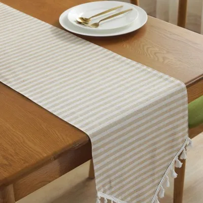 Beige stripes Современные полосатые скатерти для свадебной вечеринки из хлопка и льна, кружевные скатерти, рождественские украшения для домашнего стола - Цвет: Beige stripes