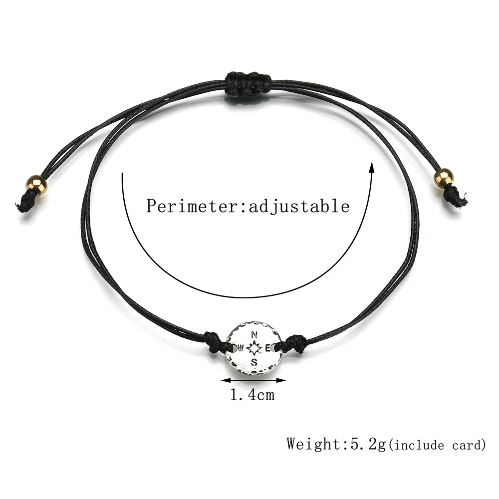 Женский браслет с цветным плетением простой элегантный регулируемый компасом