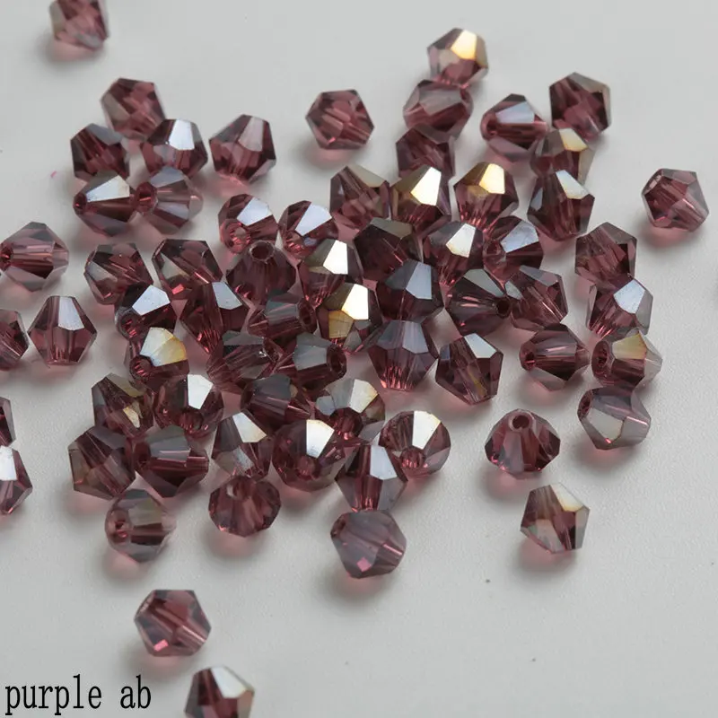 purple ab Бусина высокого качества, 4 мм, хрустальные Биконусы, россыпью, поставка AB, цветное покрытие, браслет, ожерелье, изготовление ювелирных изделий, 100 шт - Цвет: purple ab