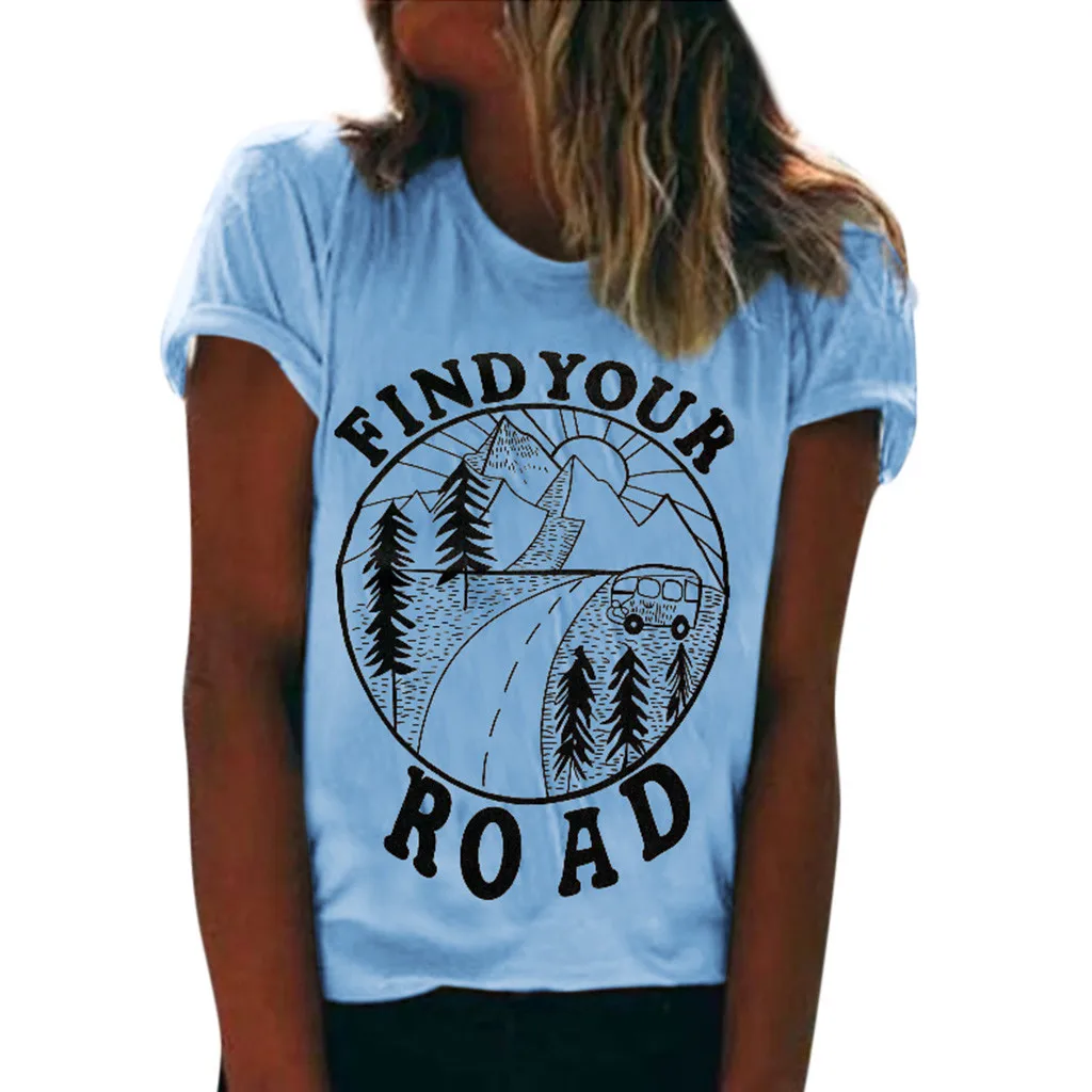 Женская летняя футболка с коротким рукавом модная круглым вырезом и принтом