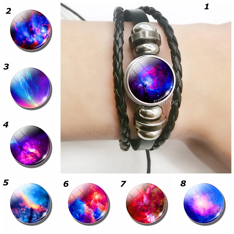 Вселенная Туманность искусство ювелирные изделия черные кожаные браслеты