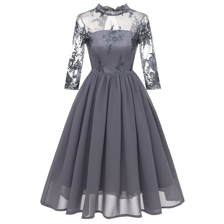 gray MUXU кружевное шифоновое винтажное платье с вышивкой vestidos Женская одежда kleider Элегантные платья sukienka праздничное платье с открытой спиной Украина - Цвет: gray