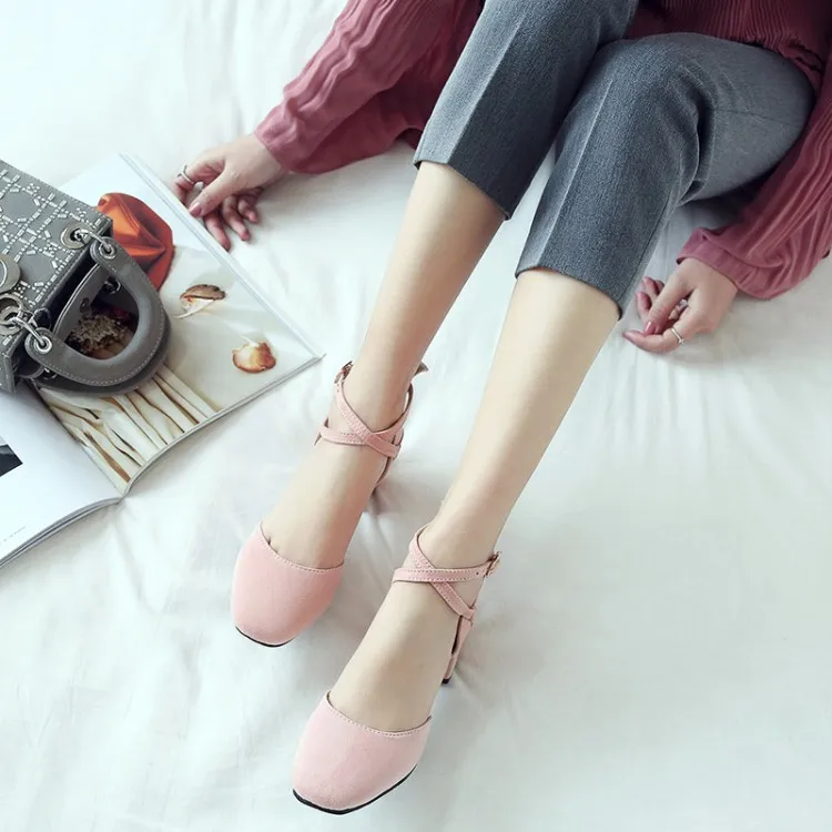 Big Size 11 12 13 14 15 high heels sandals women shoes woman summer ladies Rough heel in the buckle of velveteen bread head | Обувь