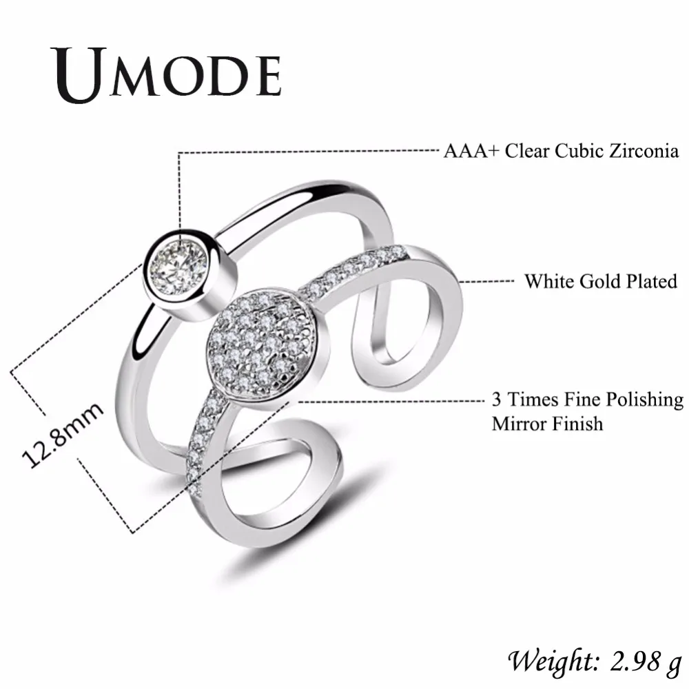 UMODE обручальные свадебные регулируемые Открытые Кольца для женщин Круглый прозрачный хрусталь, циркон, камень ювелирные изделия аксессуары bague UR0435