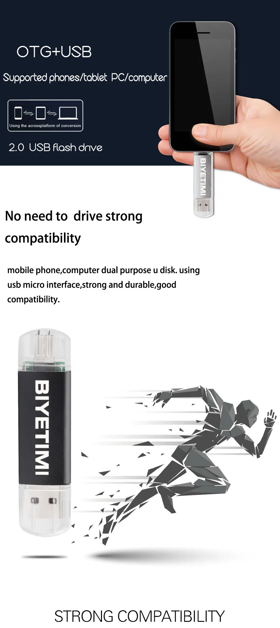 Biyetimi двойное использование Android OTG USB флеш-накопитель 4 ГБ 8 ГБ 16 ГБ 32 ГБ 64 ГБ USB 2,0 Флешка флеш-накопитель Micro USB