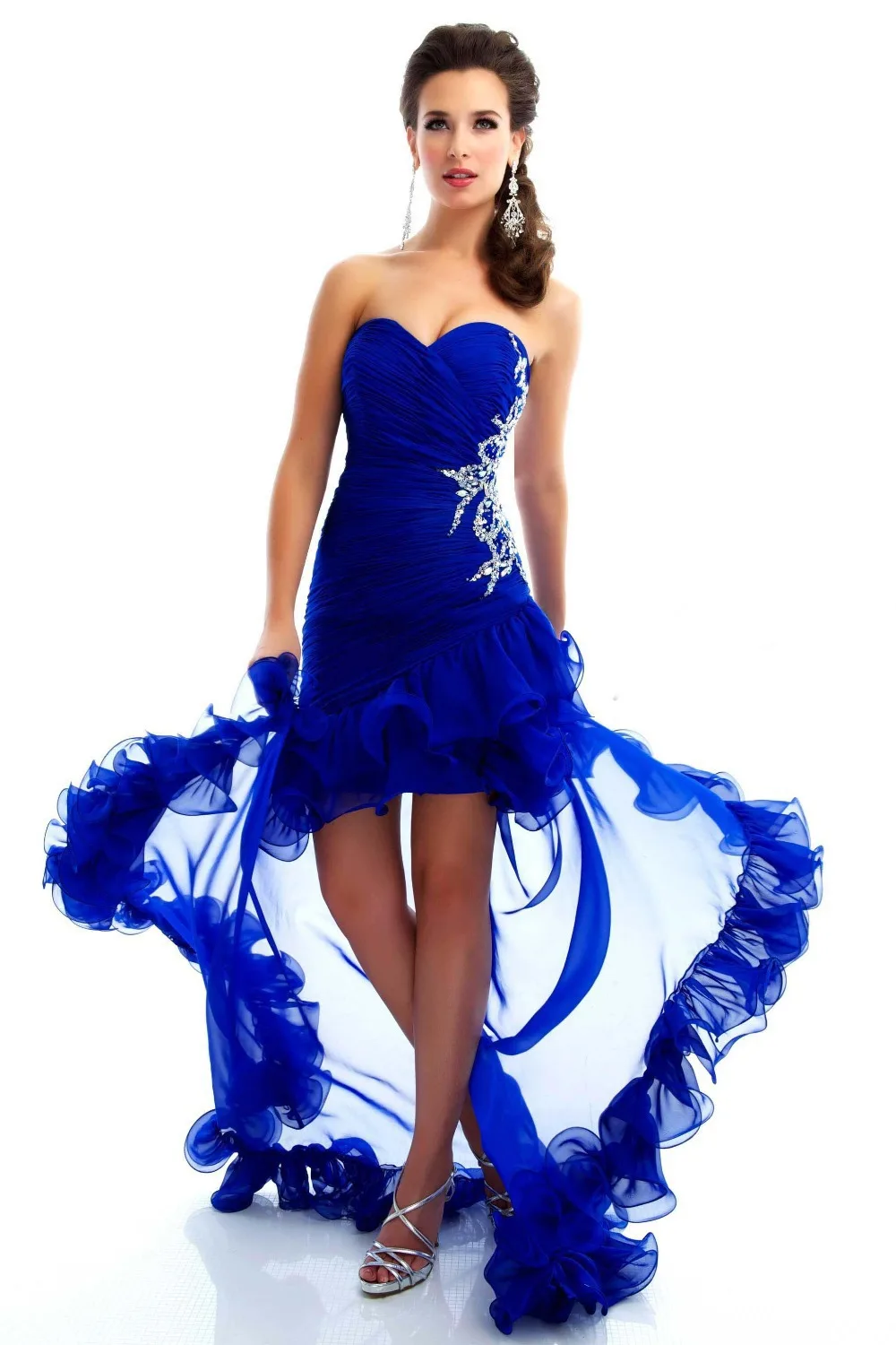 Elegant Sweetheart Front Short Back Long Ruffle Royal Blue Oganza Prom Dresses Party Gowns 2014 New Arrival | Свадьбы и торжества