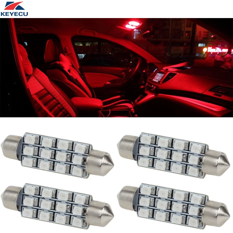 KEYECU 4 шт. 12В 41 мм гирлянда 1210 3528 12 SMD светодиодсветодиодный лампы для внутреннего