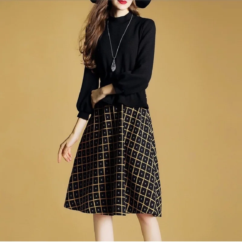 Женское платье 2018 Новая мода Винтажное Женская Стенд Свитер с воротником Лидер