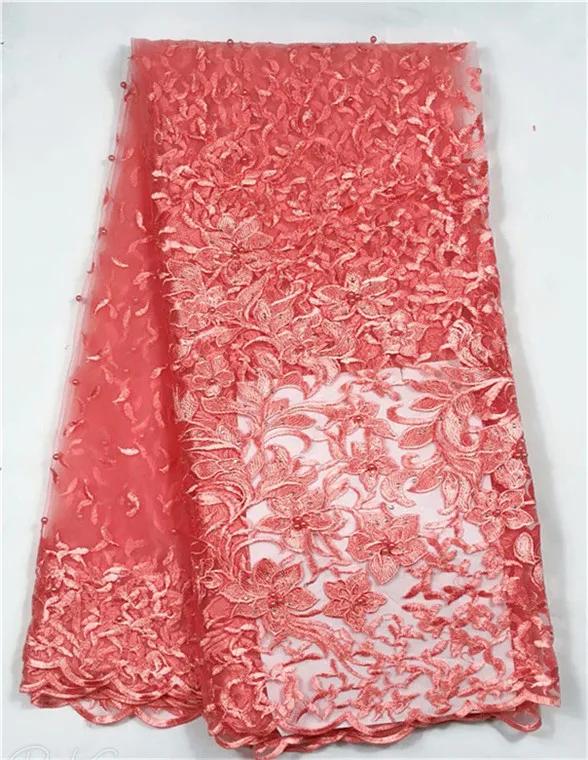 Кружевная ткань с 3d бусинами в нигерийском стиле розовая кружевная для женщин