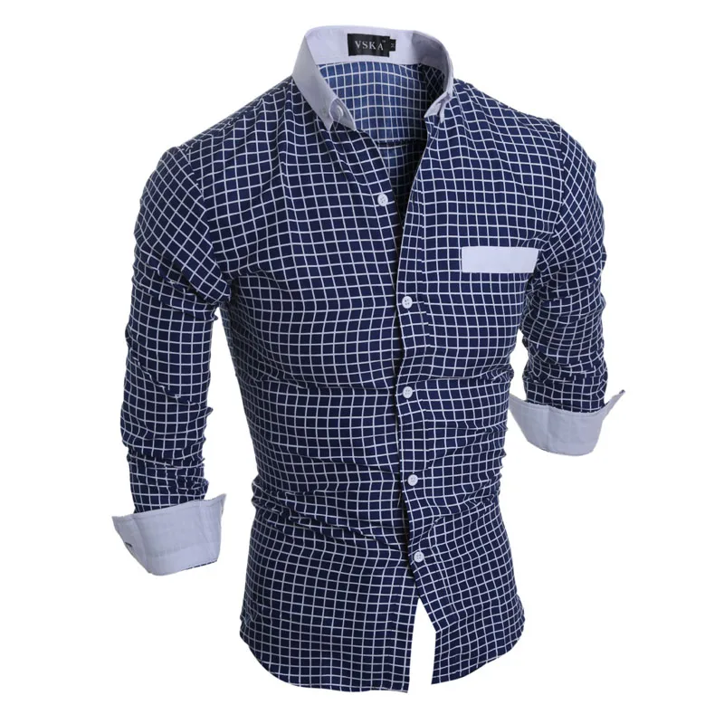 Мужская рубашка в клетку WSGYJ повседневная Облегающая с длинным рукавом удобная