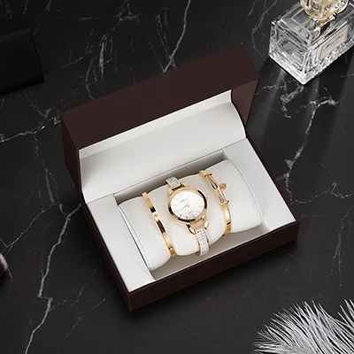 white gold 4 шт модные подарочные женские часы браслет из нержавеющей стали с подарочной коробкой новые дизайнерские Брендовые женские кварцевые часы - Цвет: white gold