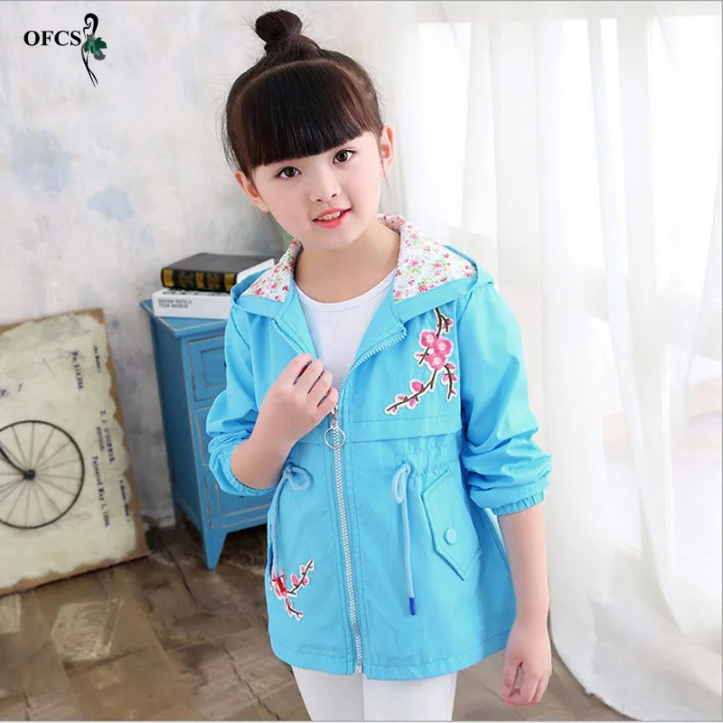 

Spring Summer kids Outerwear Girls European style Print Girls Hooded jackets 4-15Y Child Windproof Coats For Girls Thin & thick