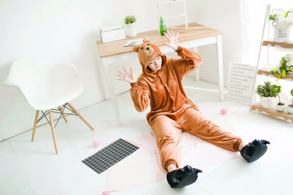 Аниме коричневый медведь Onesie все в одном для женщин мужчин Косплей Хэллоуин