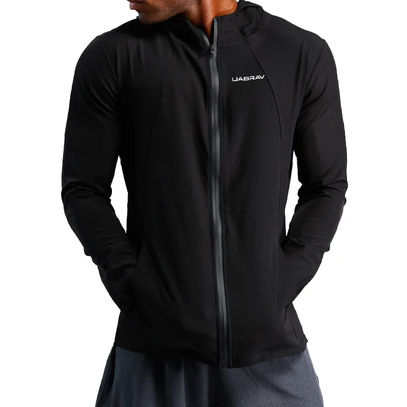 UABRAV одна штука мужские куртки для бега тонкая кожа спортивная куртка с капюшоном