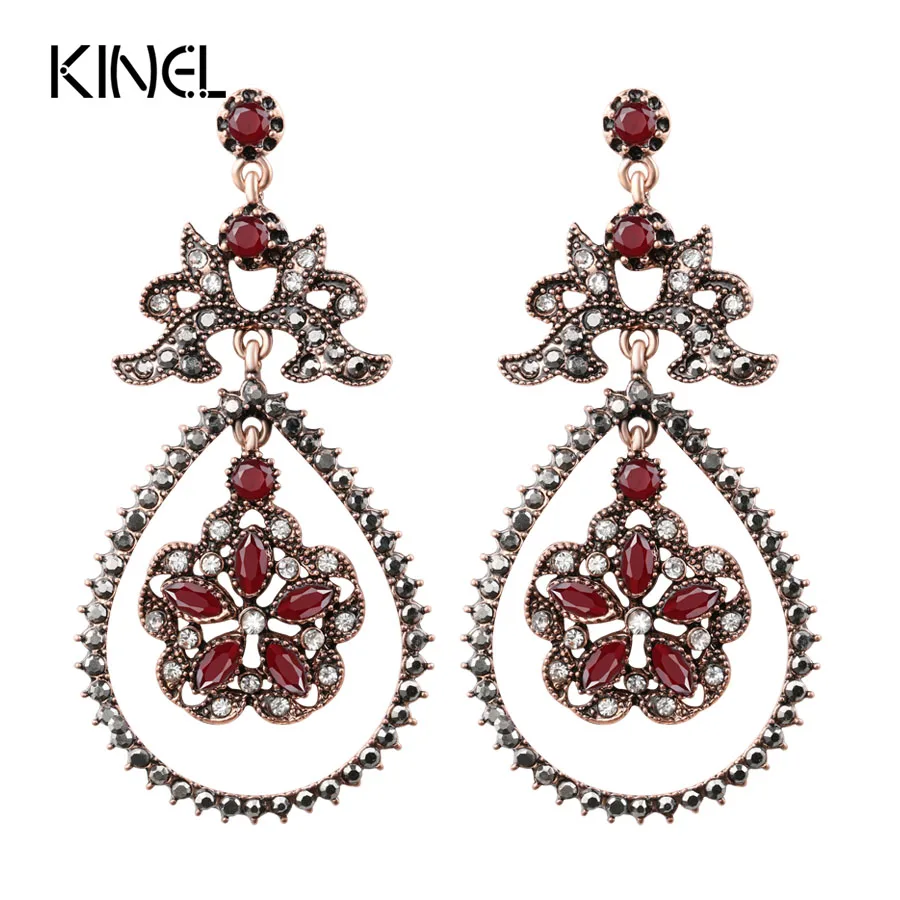Женские серьги с каплями воды красные полимерные кристаллами цветами индийские