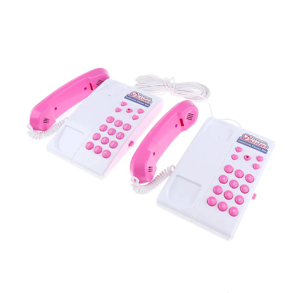Wired Intercom Simulation Phone Interactive Toy for Child Gift Pink