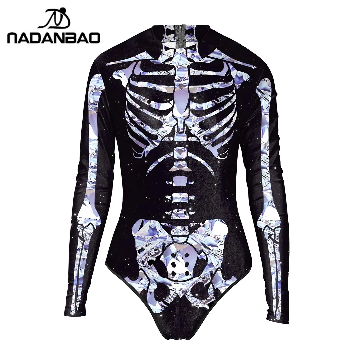 NADANBAO купальник с длинным рукавом Для женщин Одна деталь 3d Печатных Скелет череп