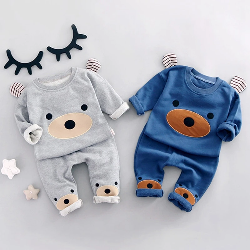 2019 Spring Baby Cotton Sets Bear Ear Sweatshirts + Casual Pants Kids Boys 2 Pcs Costumes Infant Tracks Roupas |