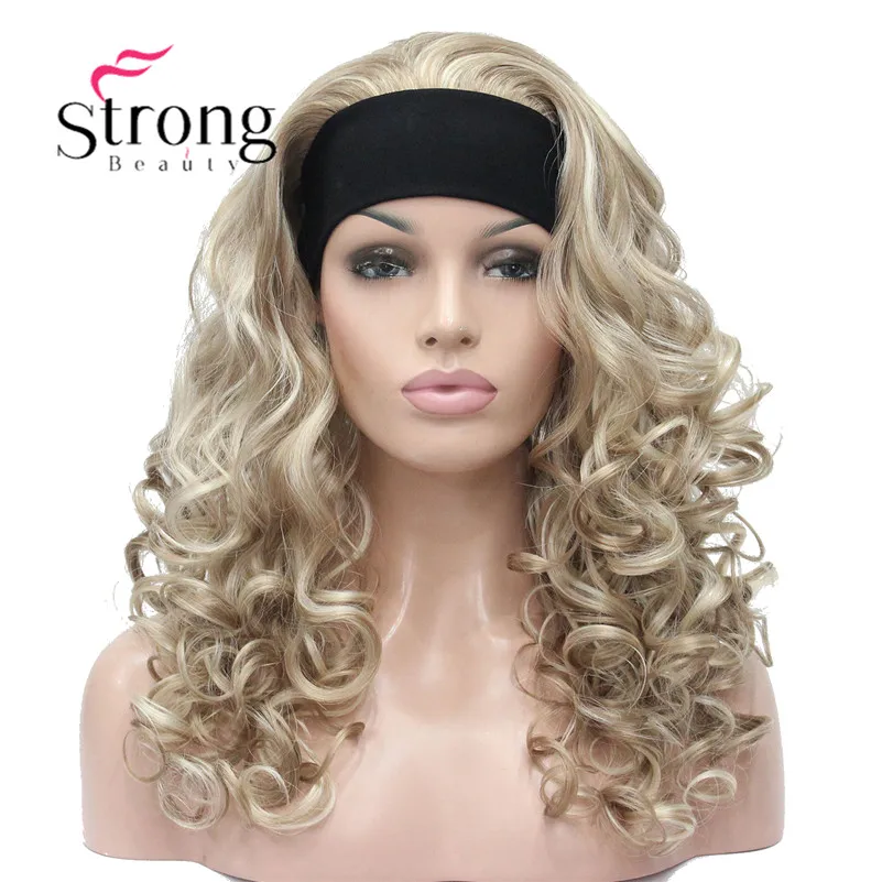 StrongBeauty длинный блондин выделяет кудрявые Тепло ОК синтетический парик с головной повязкой