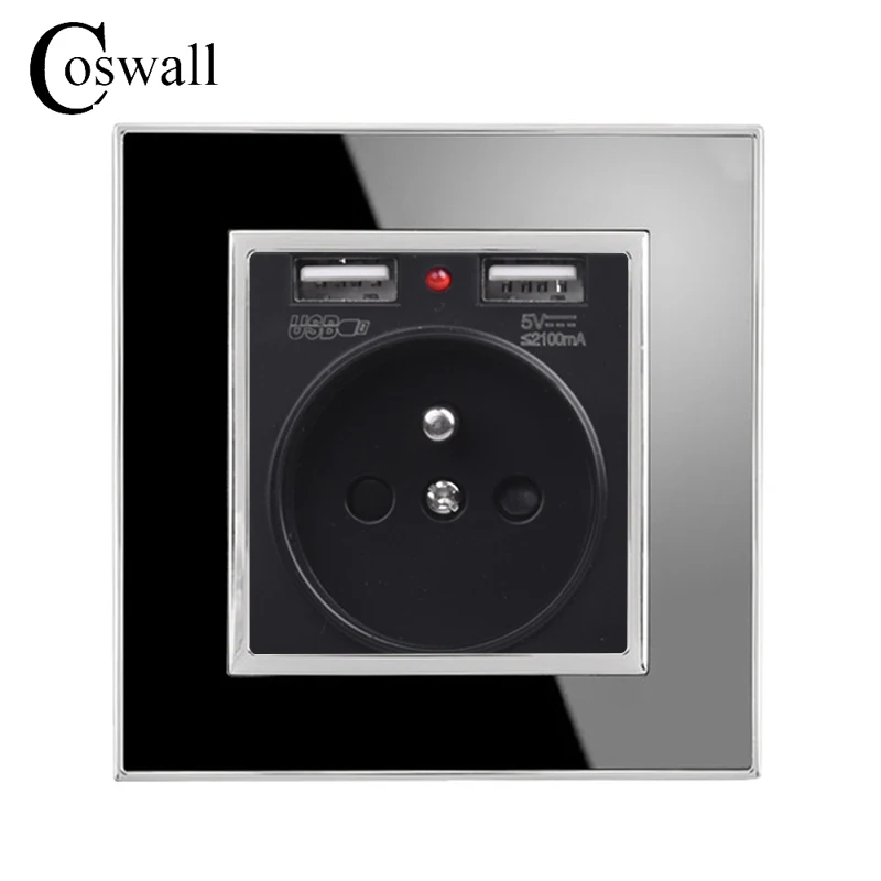 Coswall черный двойной usb порт для зарядки 5 в 2 1 а настенное зарядное устройство