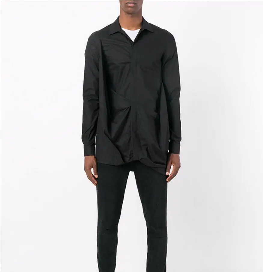 

2018 New Men's clothing Hair Stylist fashion Original Complex irregularity long sleeved Shirt Singer costumes