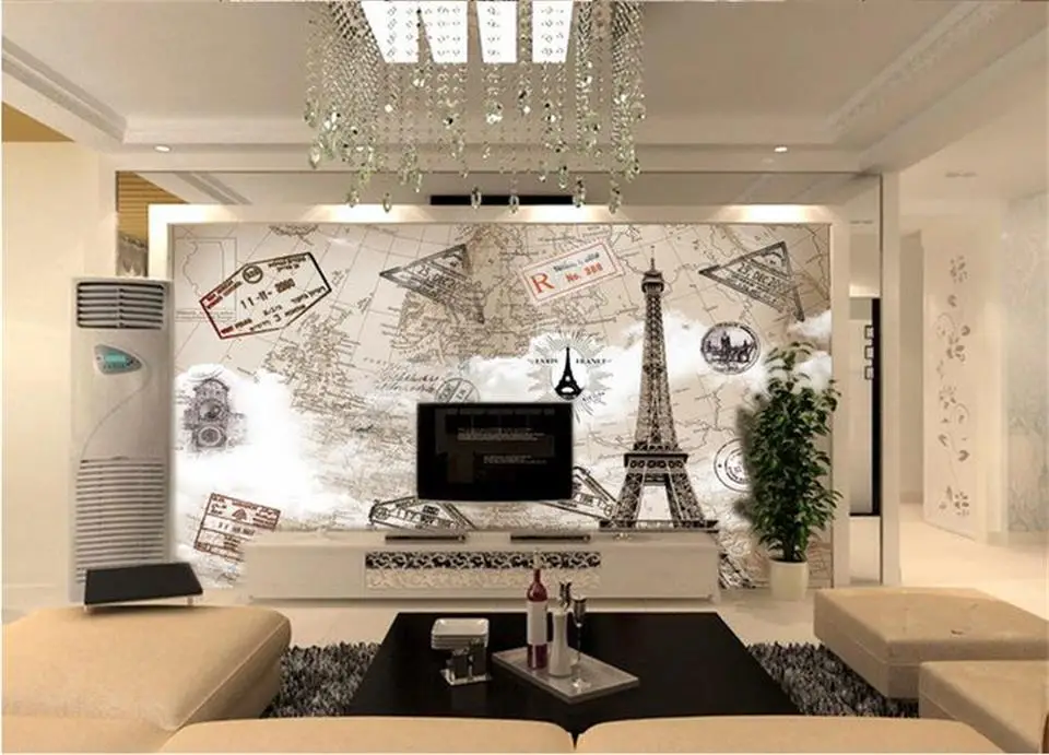 Пользовательские Настенные обои гостиная 3d фото Эйфелева башня Парижа живопись