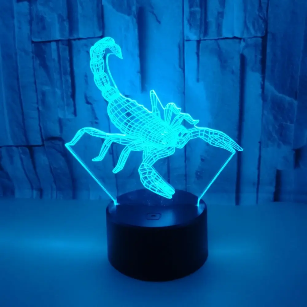 Скорпион 3D 7 цветов лампа визуальные светодиодные ночники для детей сенсорный Usb