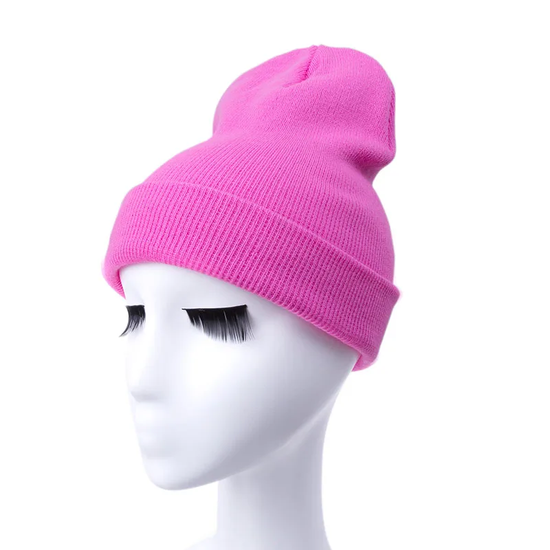 I Pink Мода Skullies шапочки женщины шляпа вязаная шапка женская шапка человек колпак для женщин шапочка мужская чистый цвет головные уборы - Цвет: I Pink