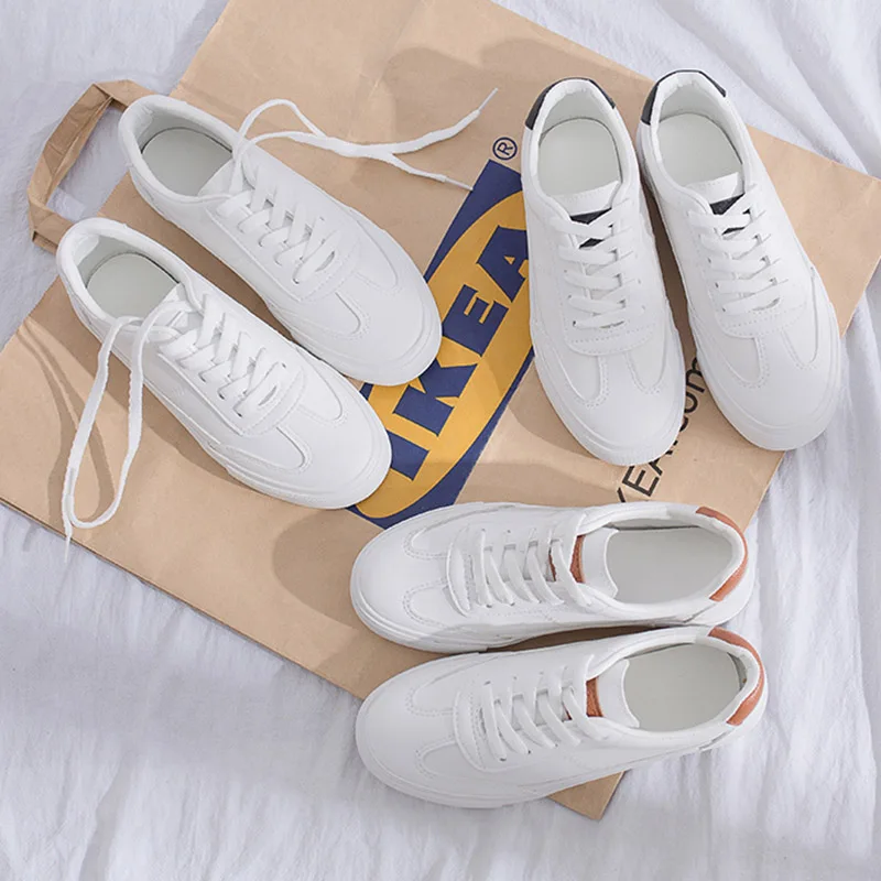 Женские кроссовки из искусственной кожи повседневная спортивная обувь белые