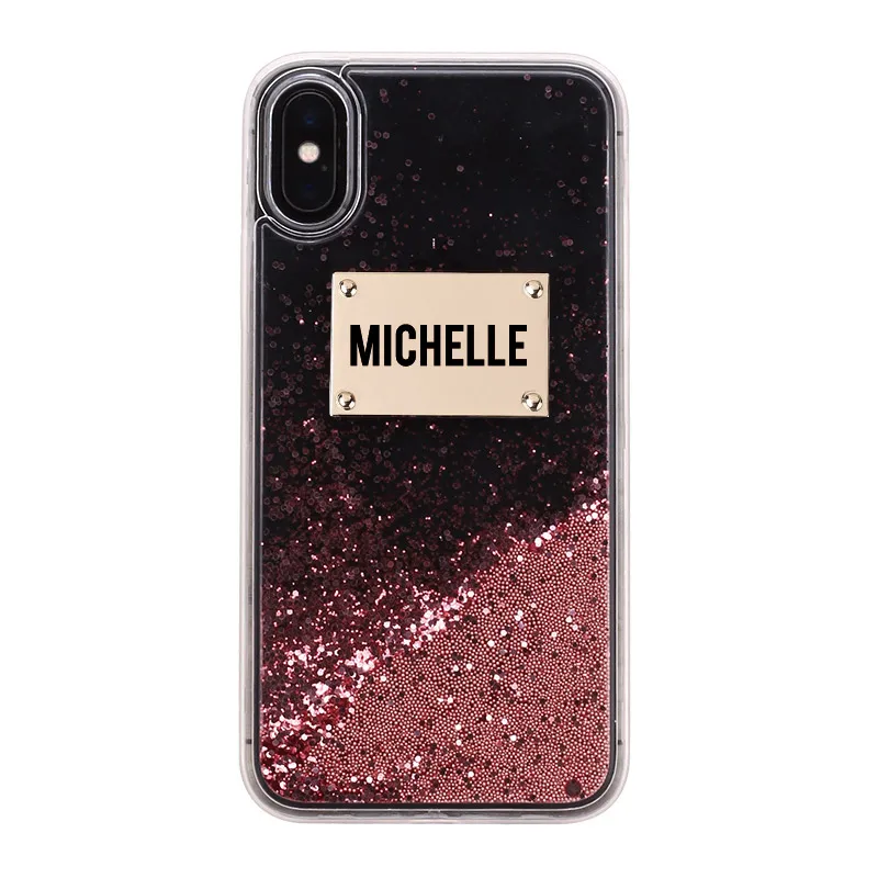 Font 1-Rose Gold Заказное персонализированное имя блестящая металлическая пластина лазерная гравировка чехол для телефона для iPhone 11 Pro 6S XS Max 7 7Plus 8 8Plus X - Цвет: Font 1-Rose Gold