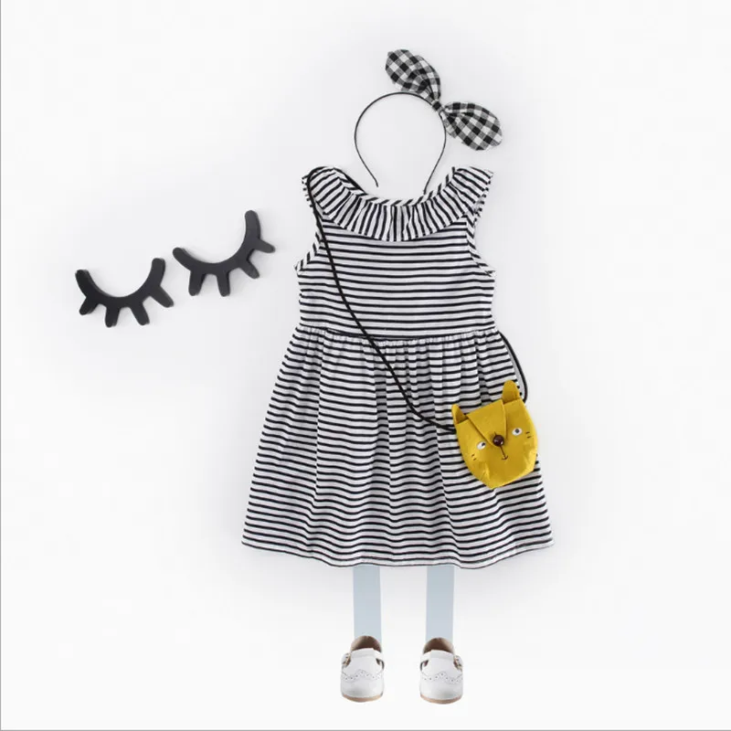 Платья для девочек детские летние Луки натуральный хлопок в полоску воланами V