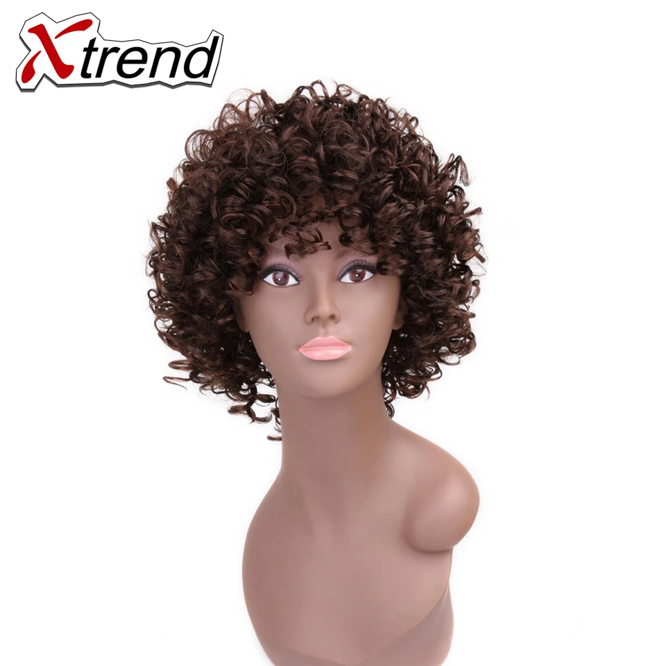 Xtrend синтетических афро вьющиеся волосы Искусственные парики для черный Для