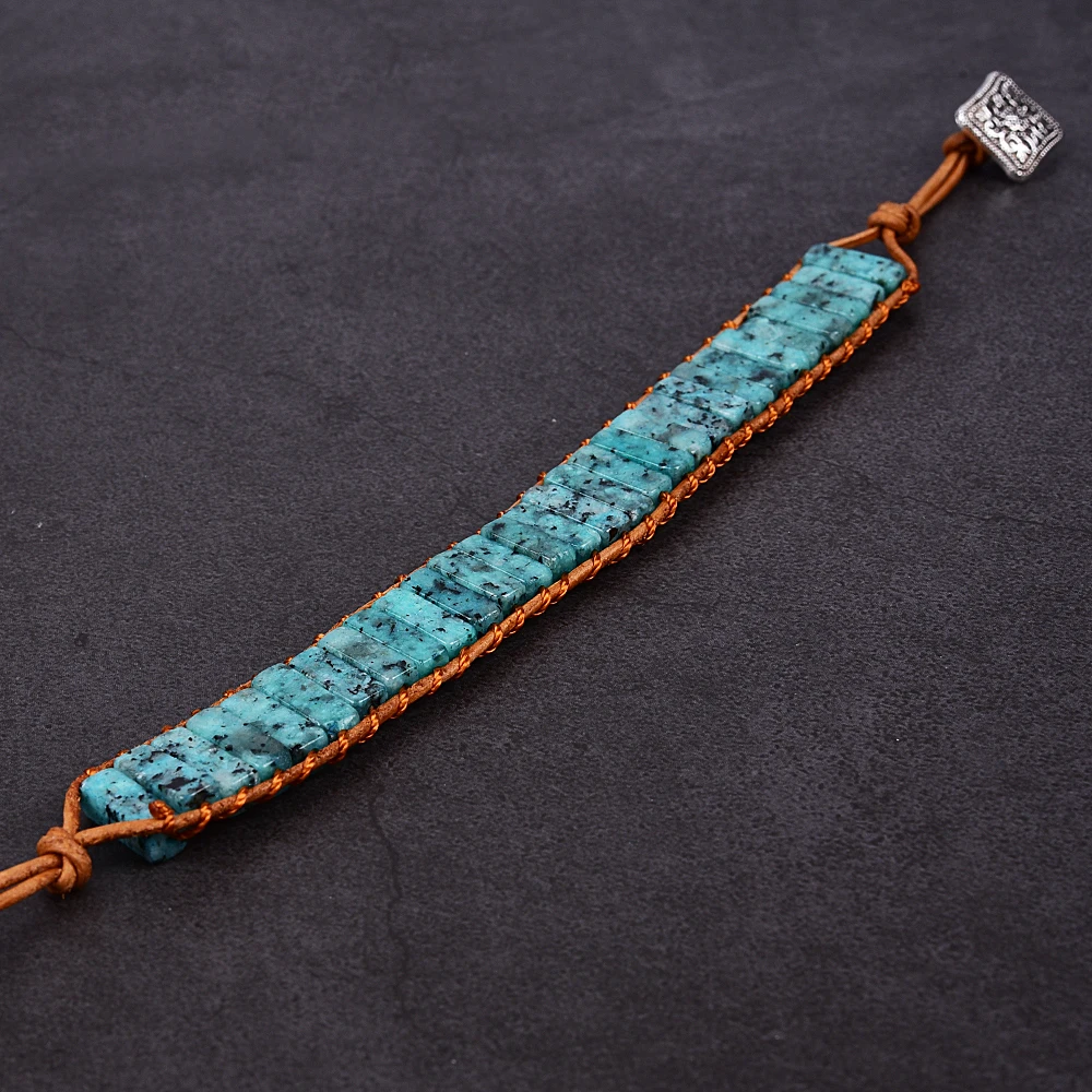 Asingeloo зеленая африканская бирюза кожаная веревка обмотка нить ручной работы