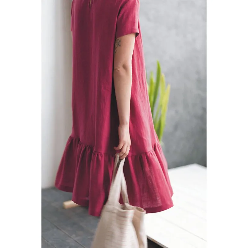 LinenAll Оригинальное женское платье из 100% льна с коротким рукавом во французском