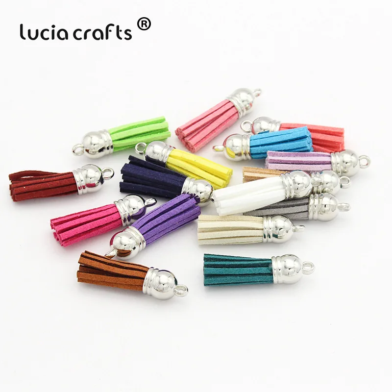 Random color 24pcs Lucia crafts 12 шт/24 шт замшевый брелок с кисточками на ремешке для мобильного телефона, ювелирные подвески, 4 см, Кожаные Кисточки с серебряными крышками I0103 - Цвет: Random color 24pcs