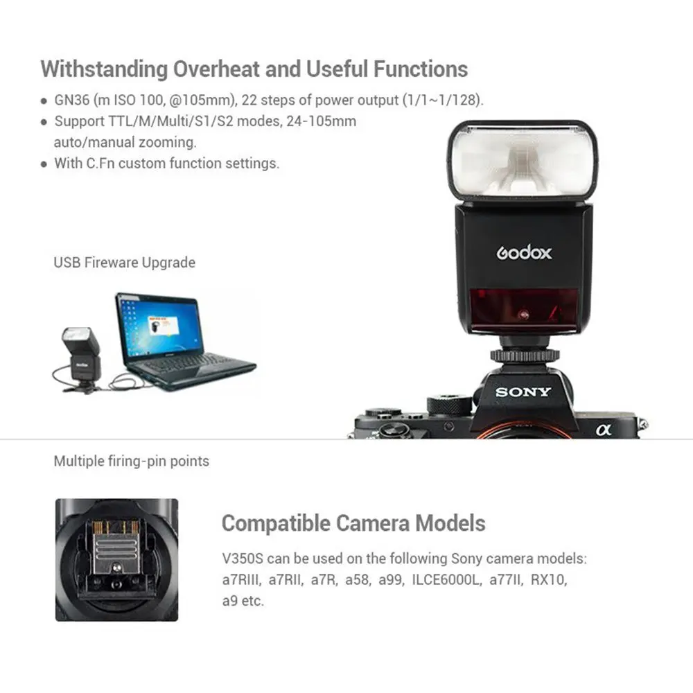 Godox V350 серии ttl 2,4 г литий-ионный Камера Flash со встроенным Перезаряжаемые Батарея для Canon/Nikon/sony/ olympus/Fujifilm