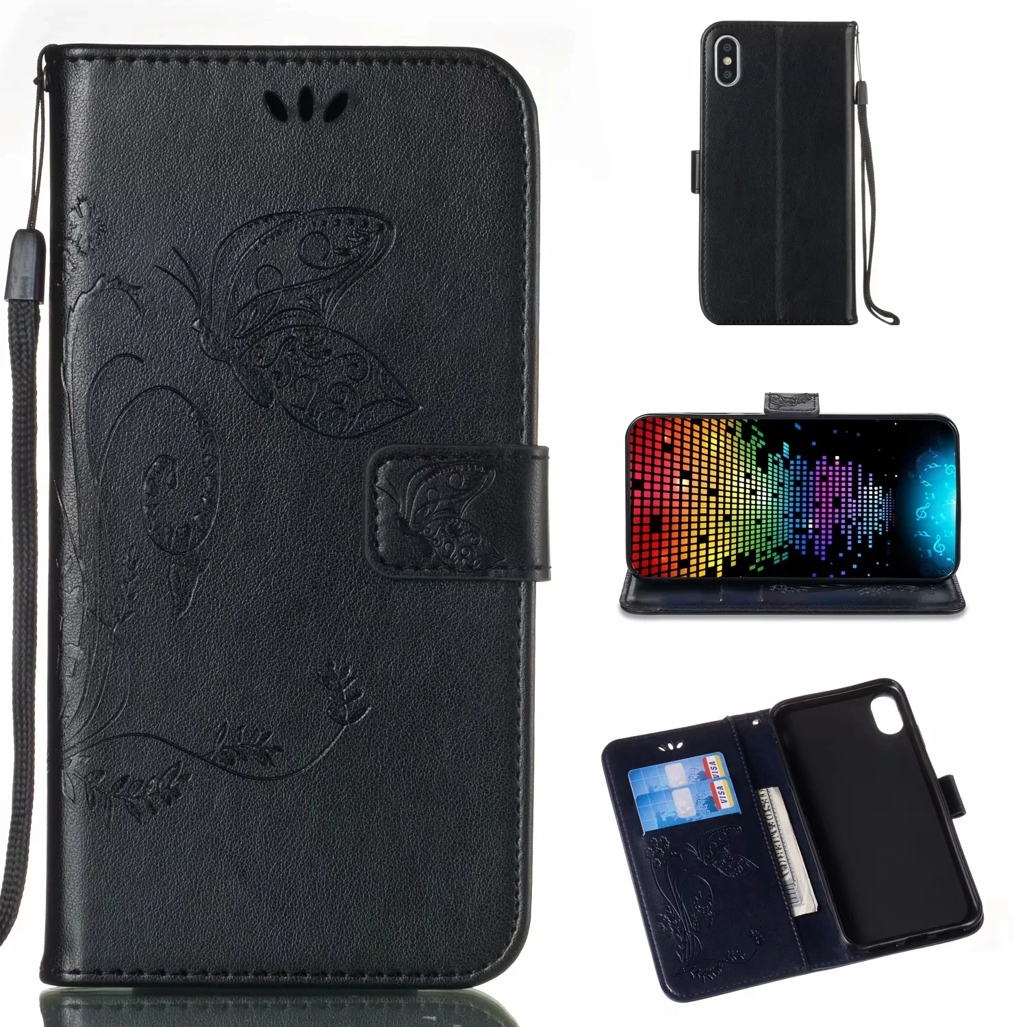 Кожаный чехол-книжка с бабочкой для Motorola Moto G3 G4 G5 G6 C MC Plus G4 X style Z2 Play X4