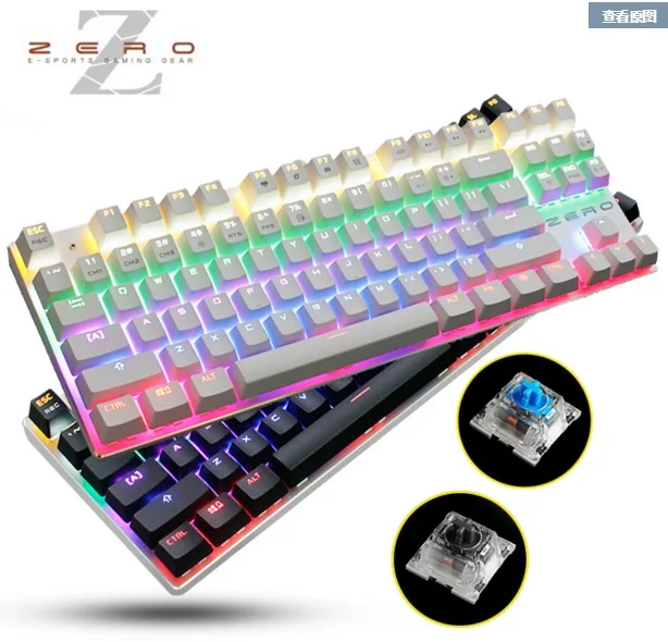 

Metoo Gaming Mechanical keyboard 87 key blue switches Backlit Led Wired teclado mecanico keyboard Russian Stickers