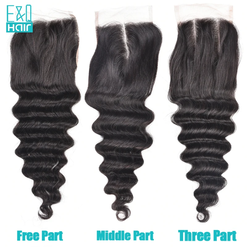 Brazilian Loose Deep Wave Closure 4*4 Remy Human Hair Lace Free Middle Three Part Closures by EQ | Шиньоны и парики