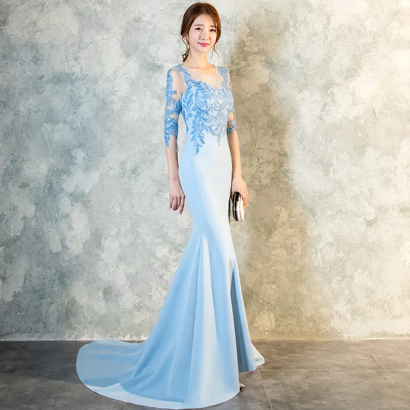 Сексуальное китайское вечернее платье Русалочки с цветочной вышивкой Qipao