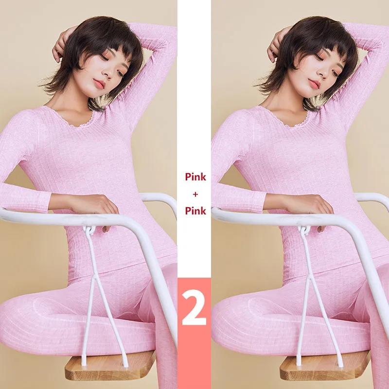 Pink Pink 2 комплекта, женские бесшовные теплые тонкие кальсоны, модные сексуальные женские утягивающие мягкие хлопковые дамские термобелье, Корректирующее белье - Цвет: Pink Pink