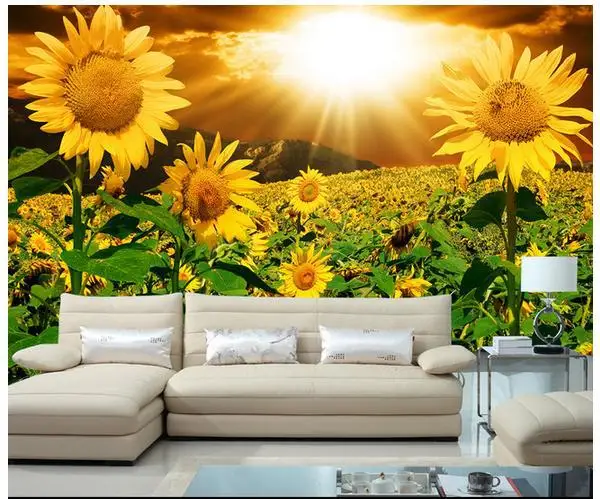 

Custom 3d wallpaper Non-woven The sitting room 3 d sunflower scenery landscape setting wall TV wall wallpaper