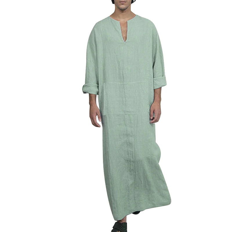 Light blue Oeak мужские модные повседневные хлопковые винтажные халаты с v-образным вырезом и длинным рукавом, Новые мусульманские исламские арабские кафтаны - Цвет: Light blue