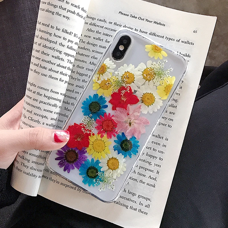 Colorful Настоящие цветы, сухоцветы, мягкая задняя крышка из ТПУ для iphone 6, 6 S, 7, 8 plus, чехол, прозрачный чехол для телефона, для iphone X, XR, XS, Max, Capa - Цвет: Colorful