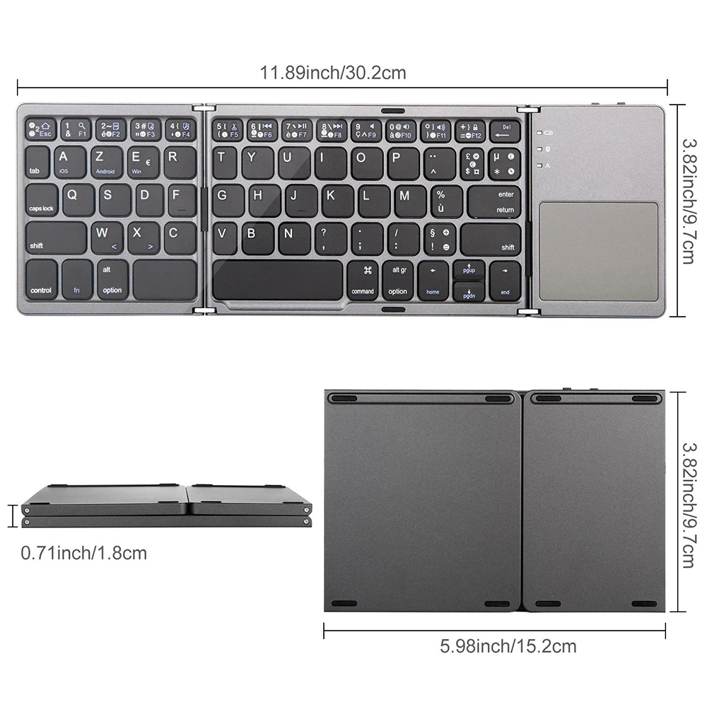 Zienstar AZERTY французский Tri Складная Беспроводная bluetooth клавиатура с Ttouchpad для Ipad Iphone
