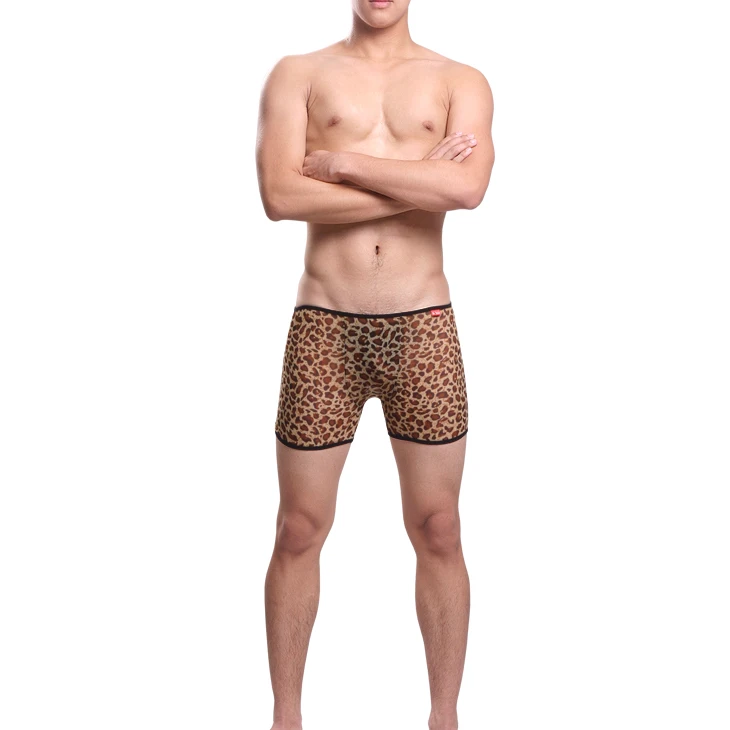 yellow Leopard Uzhot пикантные модные Прозрачные Марли формирования тела красоте Шорты хорошие основания, мужской спортивный трусы-боксеры для мальчиков 14003 - Цвет: yellow Leopard