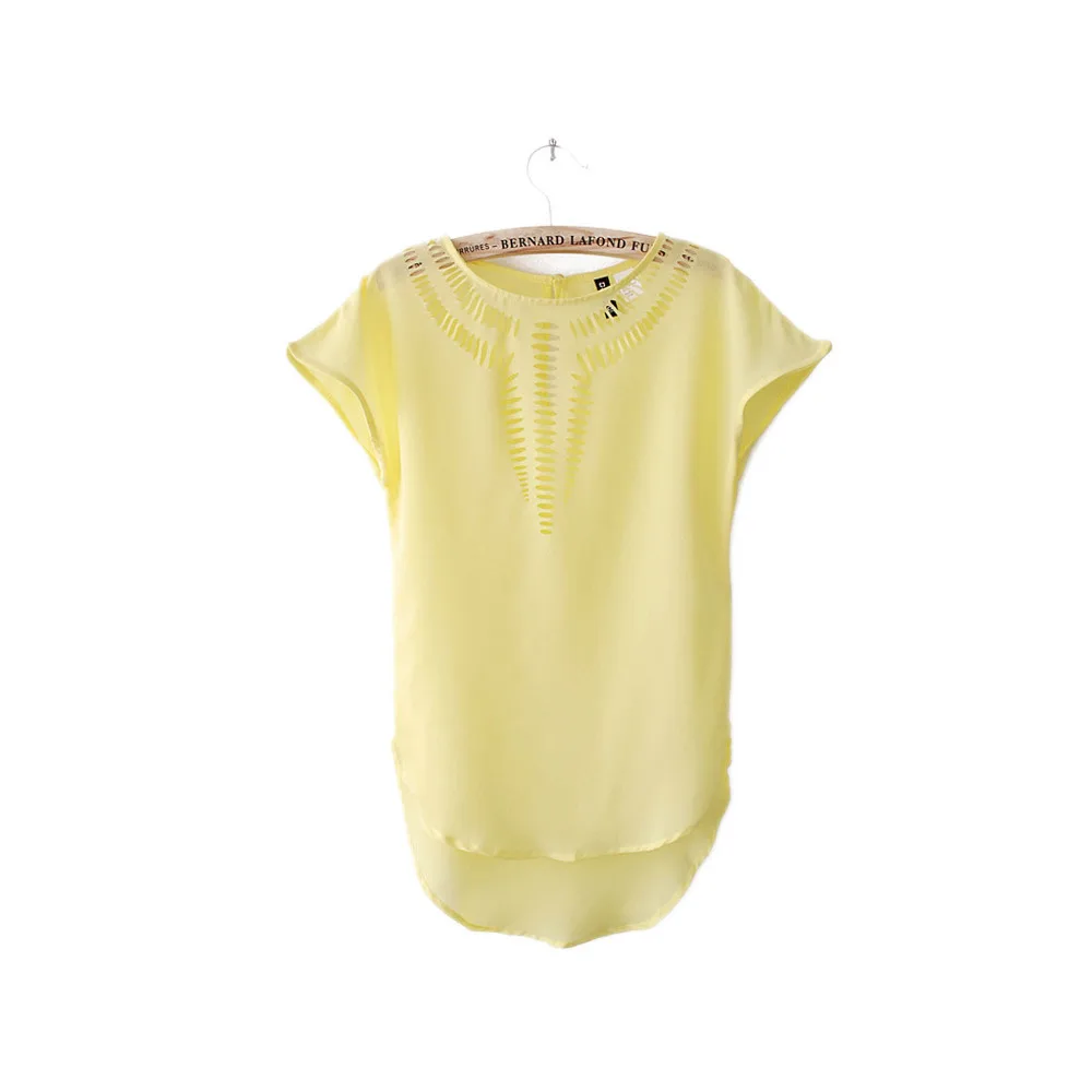 New 2015 Spring Summer Women's Chiffon Hollow Out T-shirt Curved Short Sleeve T Shirt Tops for Women Vintage Clothing 1pcs/lot | Мужская
