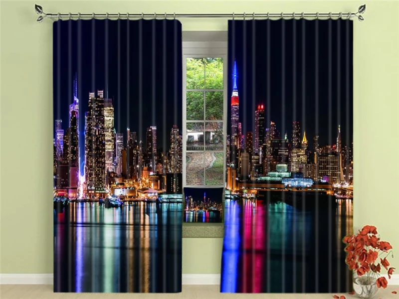 Красивая Затемняющая 3d занавеска в виде ночного города безопасная для здоровья