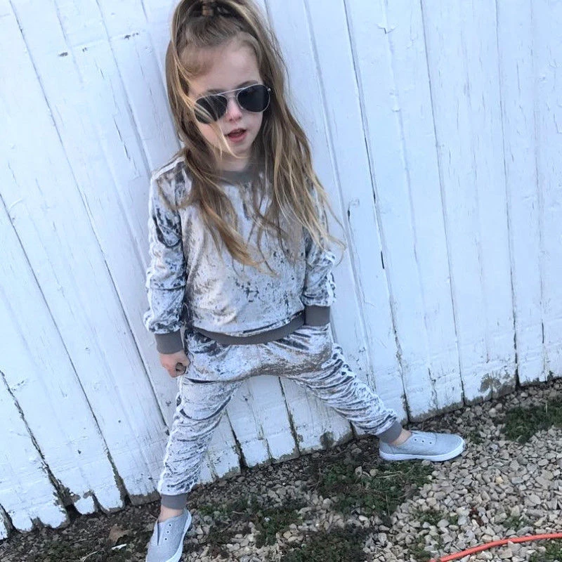 2019 two pieces of European and American girls spring autumn striped sports suit including children golden fleece sweate pant | Детская